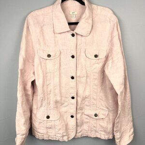 J Jill Linen Blush Pink Jacket Button Up‎ Flap Pockets Collared Coat Size XLT